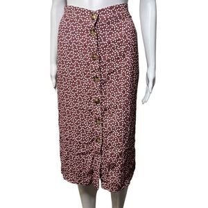 Express Polka Dot ButtonDown Midi Skirt Pink and White Size XS